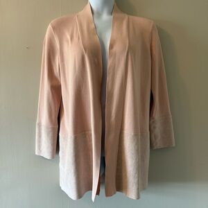 Calvin Klein Blush Pink Open-Front Long Cardigan with Suede Hem Size Large